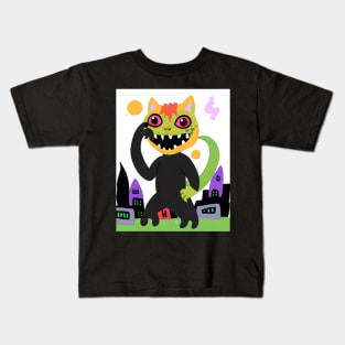 Lizard Cat Destroying A City Kids T-Shirt